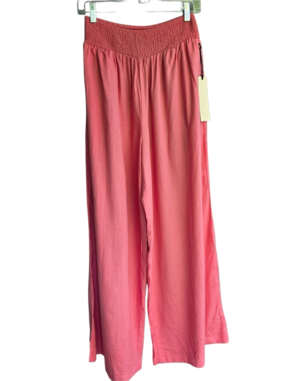 Penelope Rose High Waisted Smocked Waist Wide-Leg Coral Linen Pants Sz Med